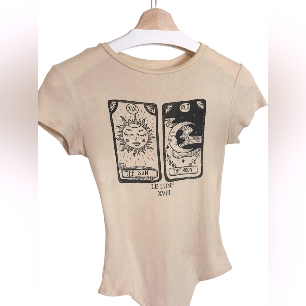 Missguided Bodysuit | Cream Color Sun & Moon Tarot Card One Piece Bodysuit Sz:2